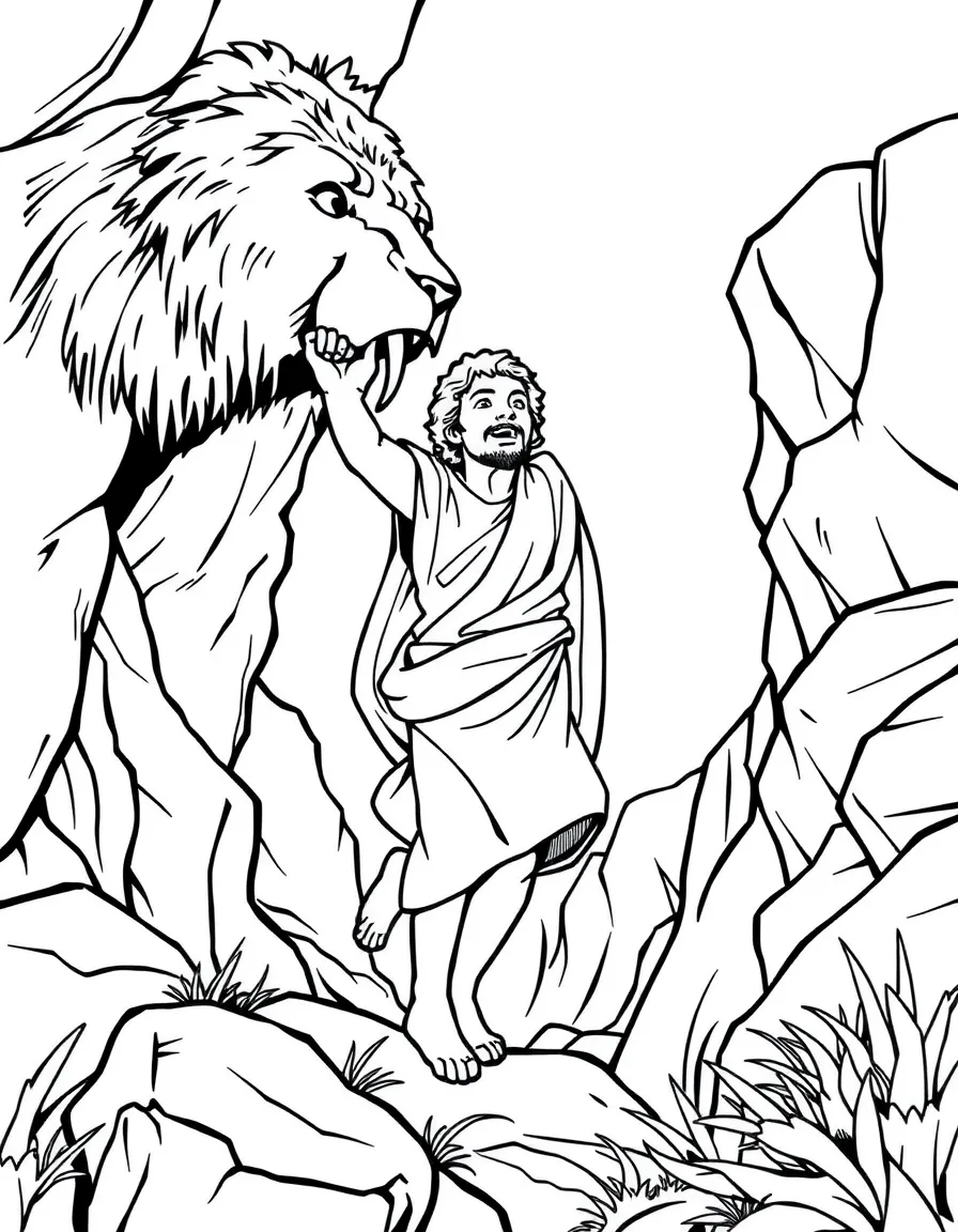 Daniel being lifted out of the lion's den without a scratch.