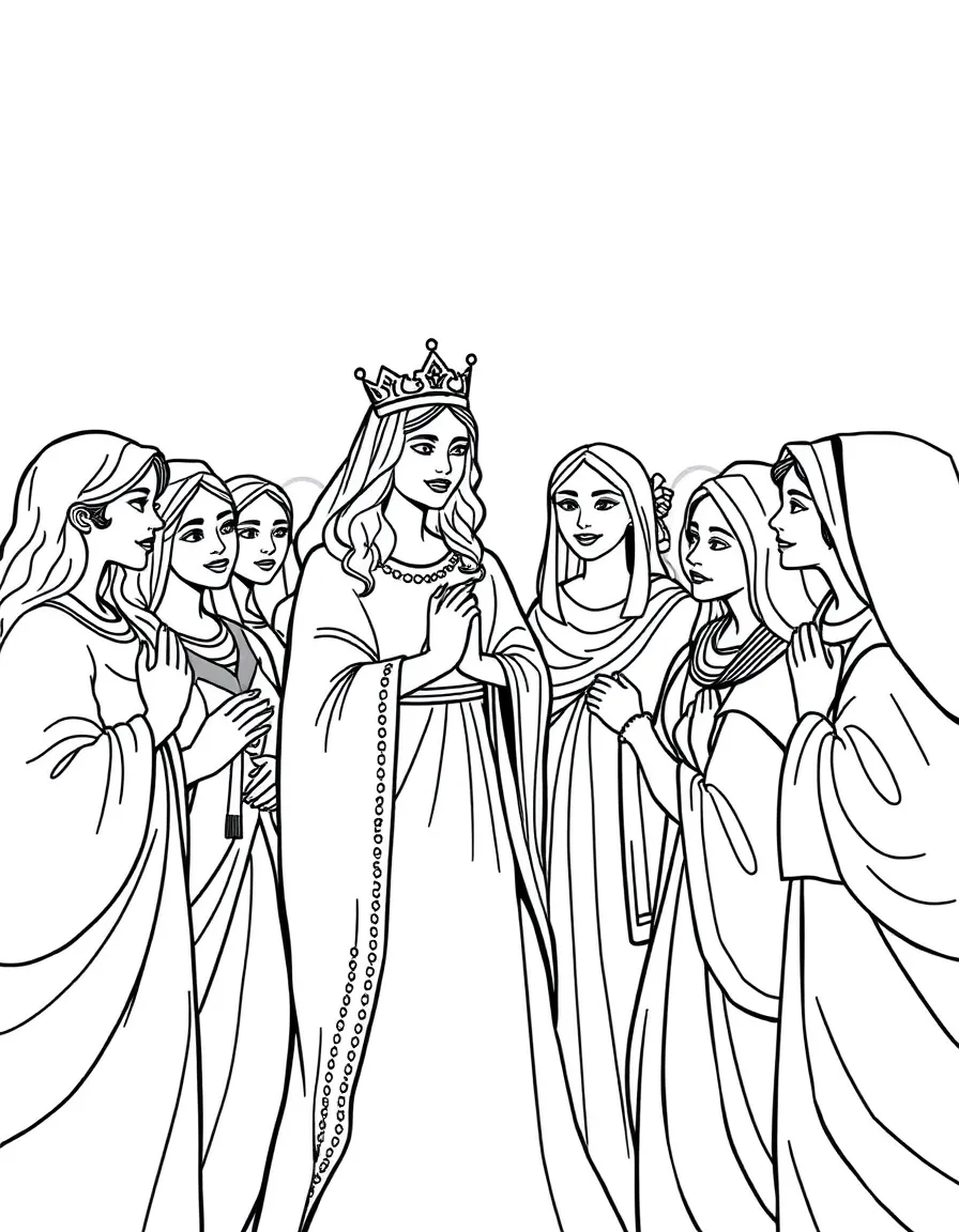 Esther being chosen as queen from among many beautiful women.