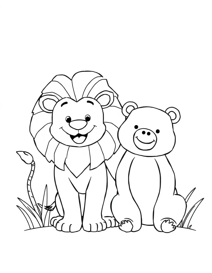 The creation of land animals, including a happy lion and a friendly bear.