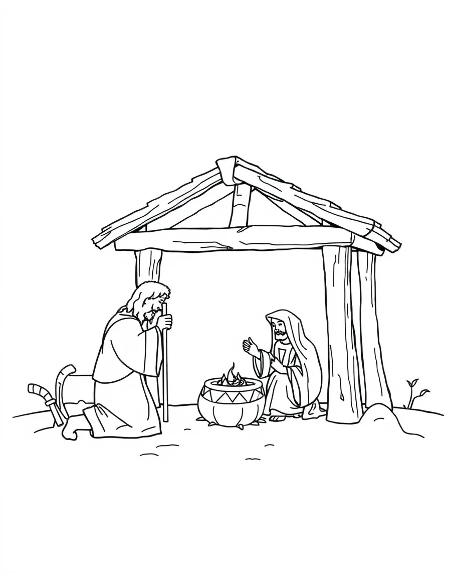 Noah building a small altar and offering sacrifices after the flood.