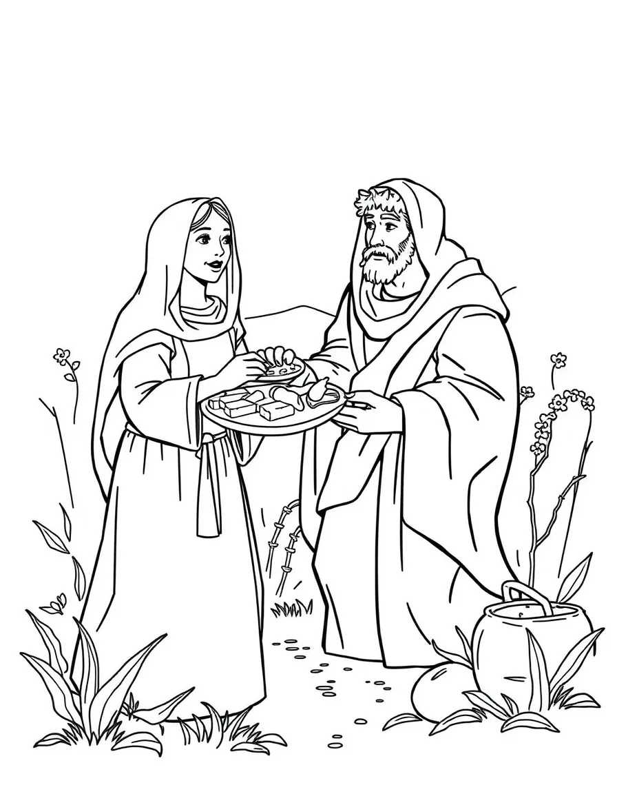 Abigail bringing food to David and saving her husband.