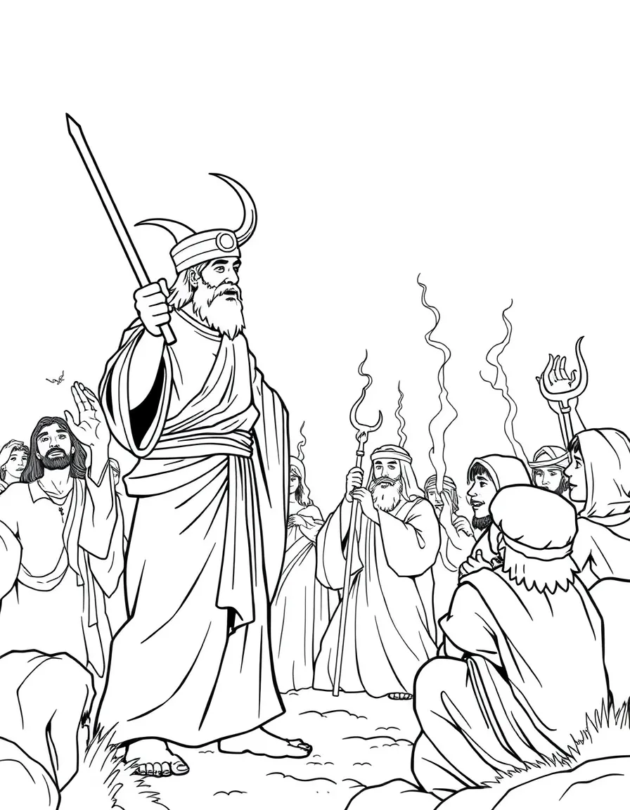 Elijah challenging the prophets of Baal and Asherah.