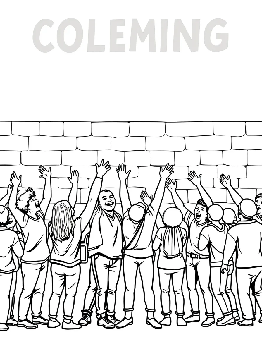 The people celebrating the completion of the wall with joy.