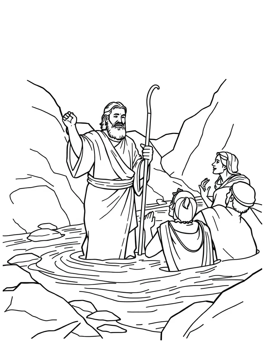 John the Baptist baptizing people in the Jordan River.