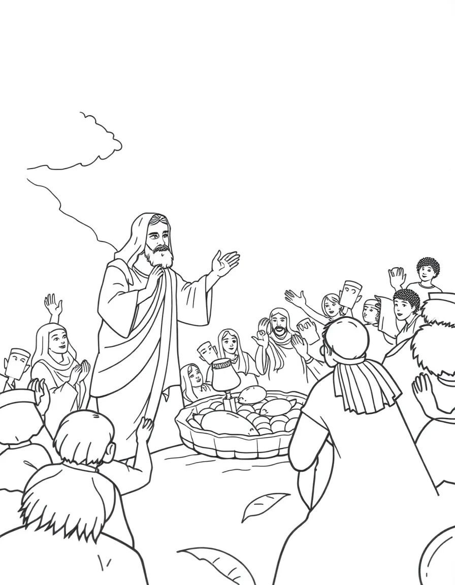 Jesus turning five loaves and two fish into enough food for thousands.