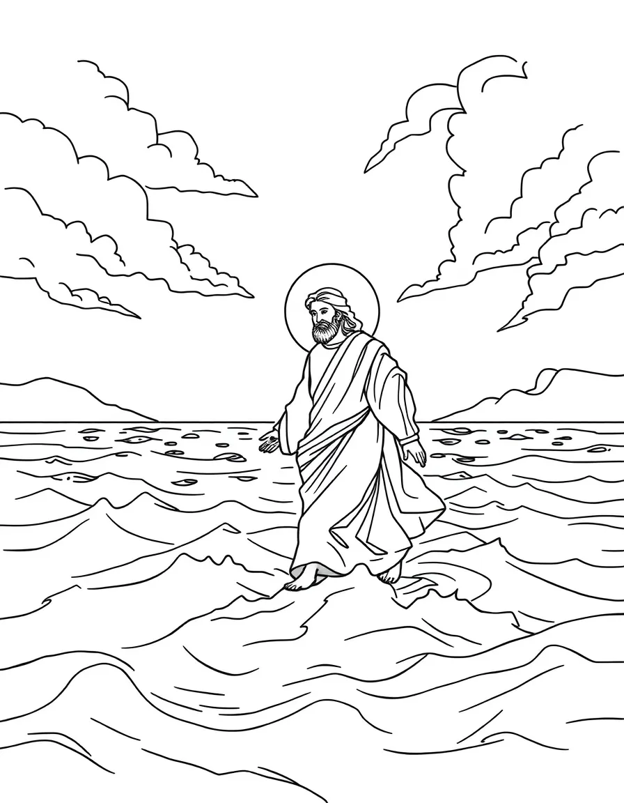 Jesus walking on the Sea of Galilee during a storm.