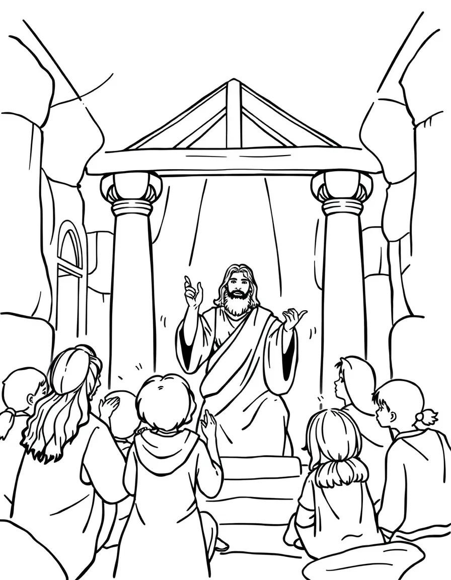 Jesus teaching in the temple, with children listening.