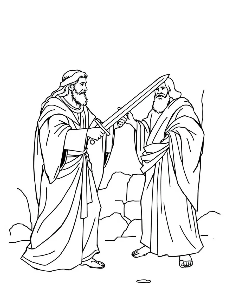 Peter drawing his sword and cutting off the ear of a high priest's servant.