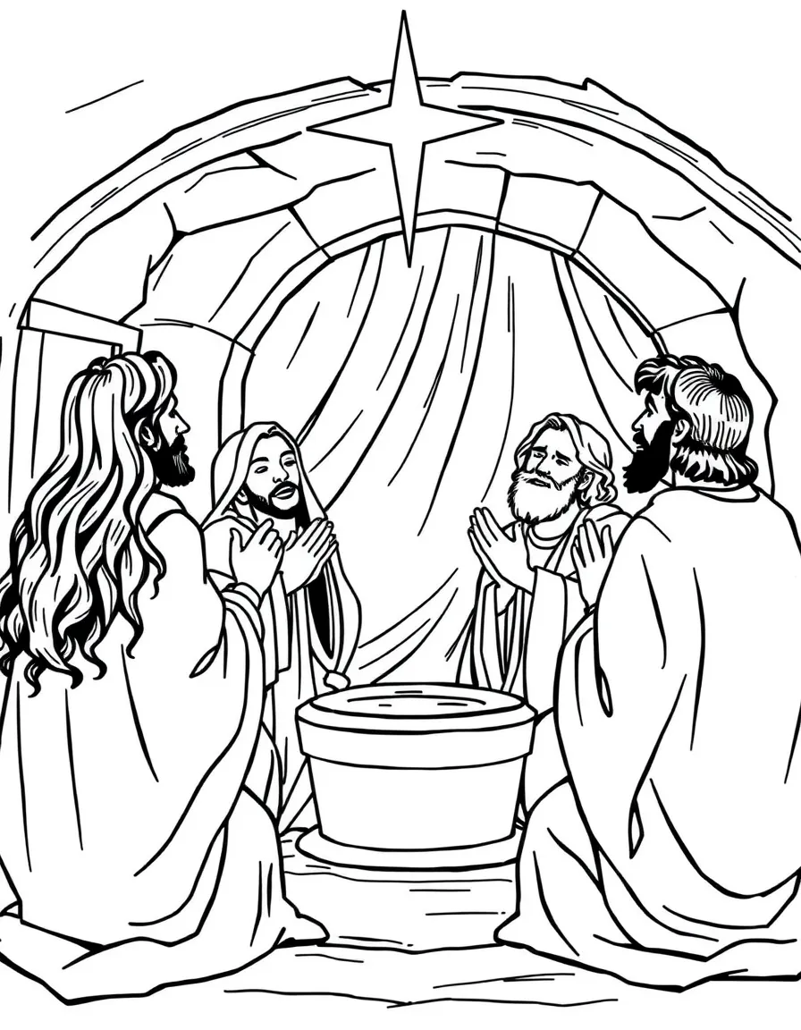 The disciples praying together in the upper room after Jesus ascended.