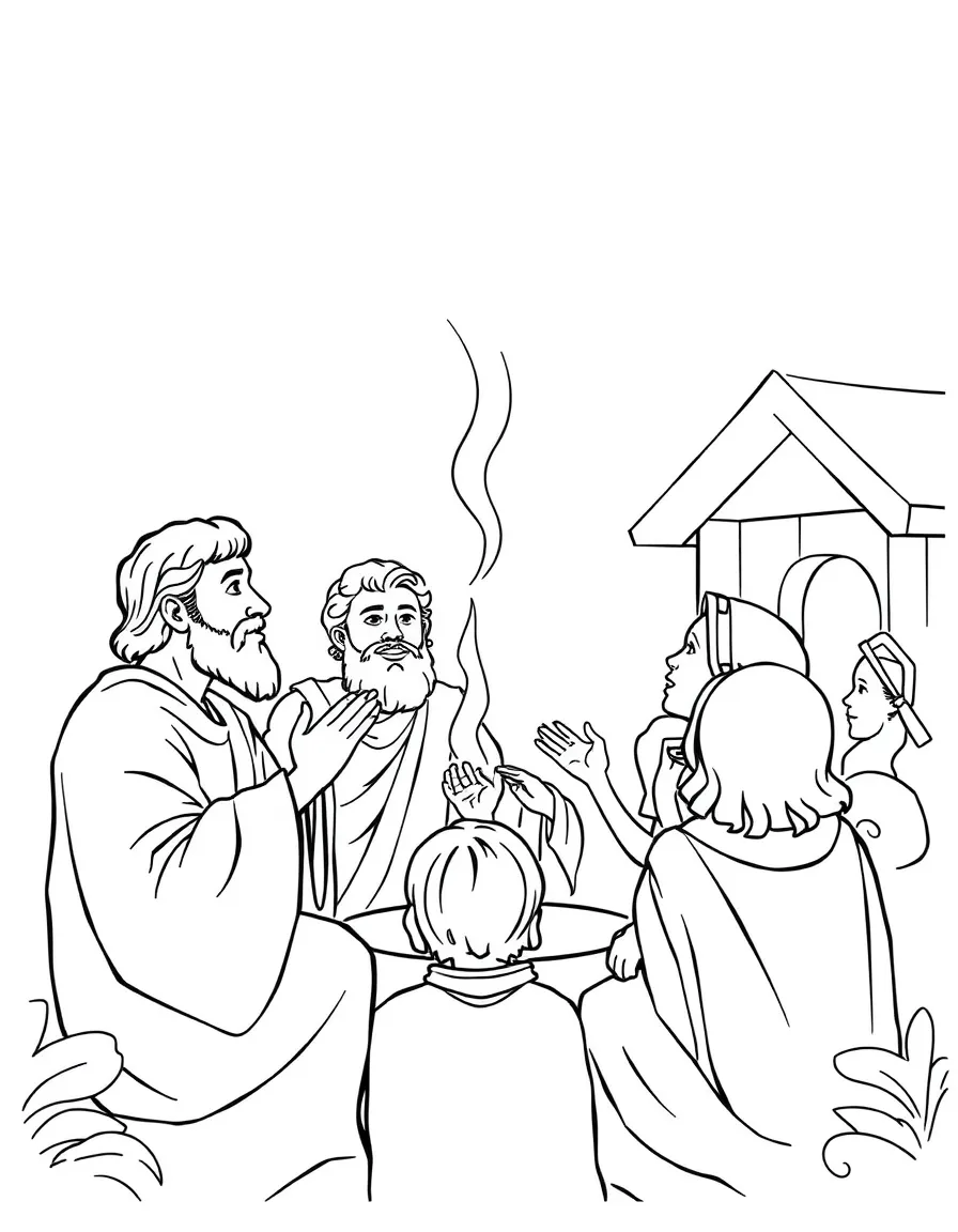 Cornelius and his household receiving the Holy Spirit and speaking in tongues.