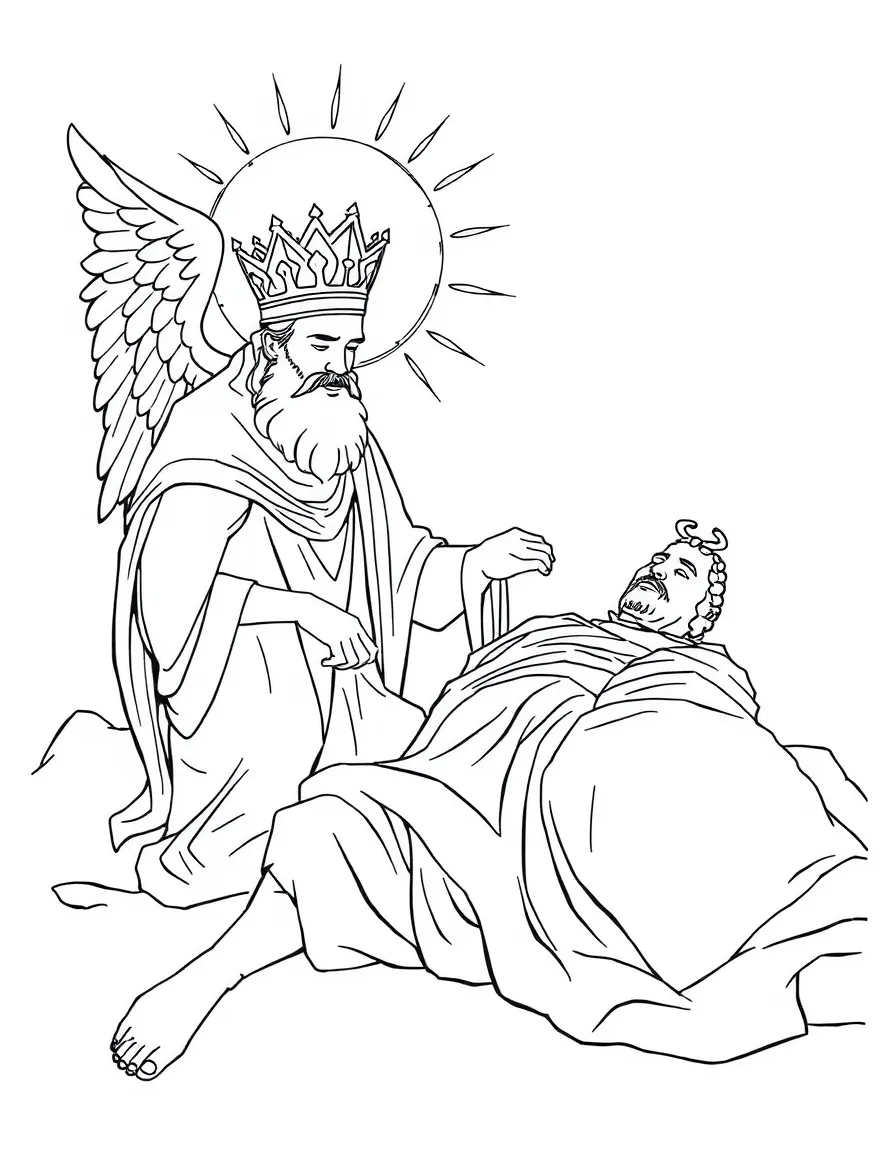 King Herod Agrippa dying after being struck by an angel.