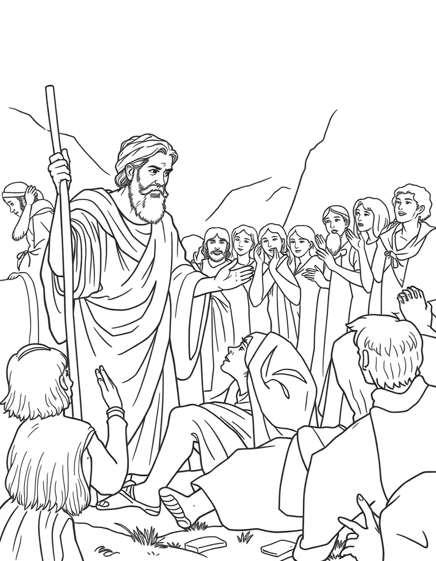 Paul and Barnabas healing a lame man in Lystra, with people thinking they are gods.