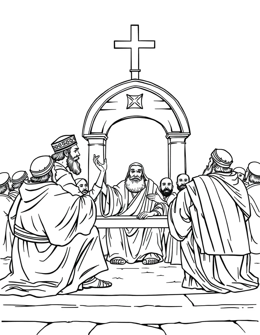 Paul before the Sanhedrin, causing a dispute between Pharisees and Sadducees.
