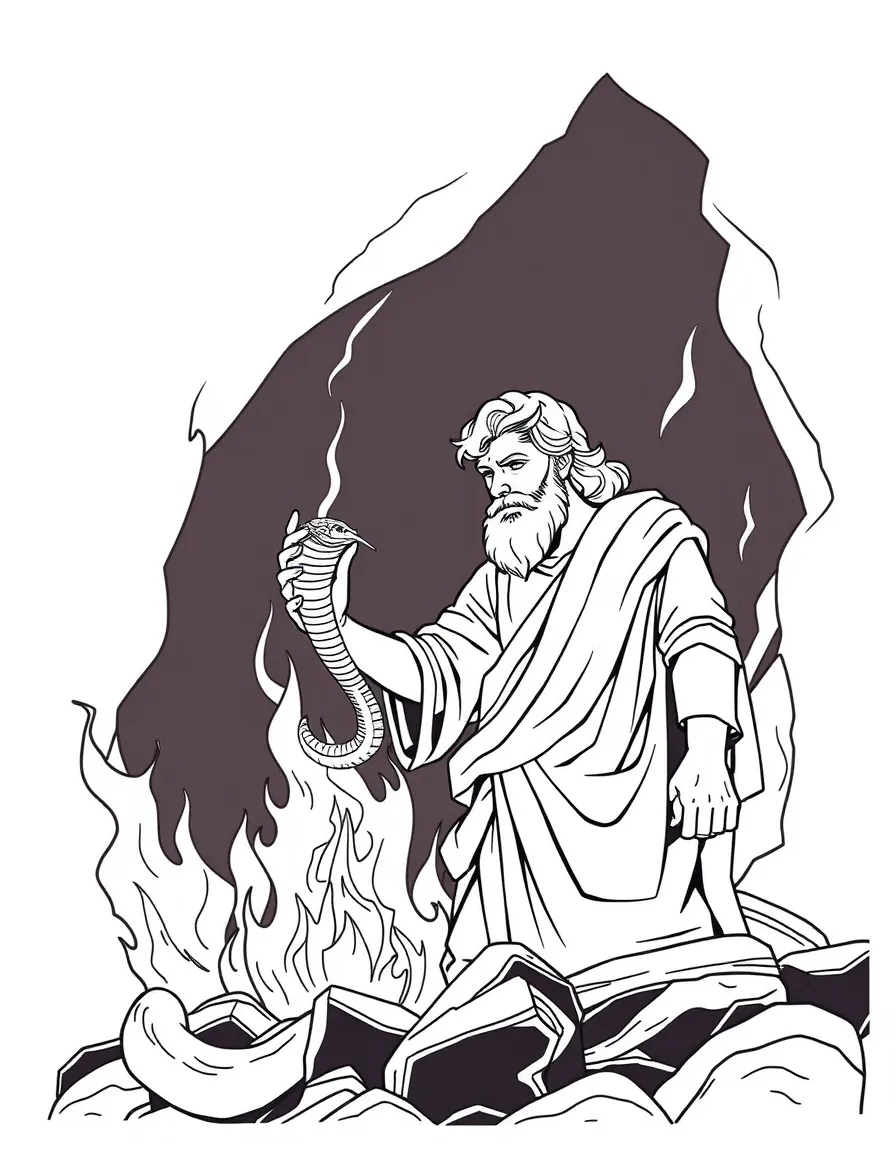 Paul shaking a viper off his hand into the fire.