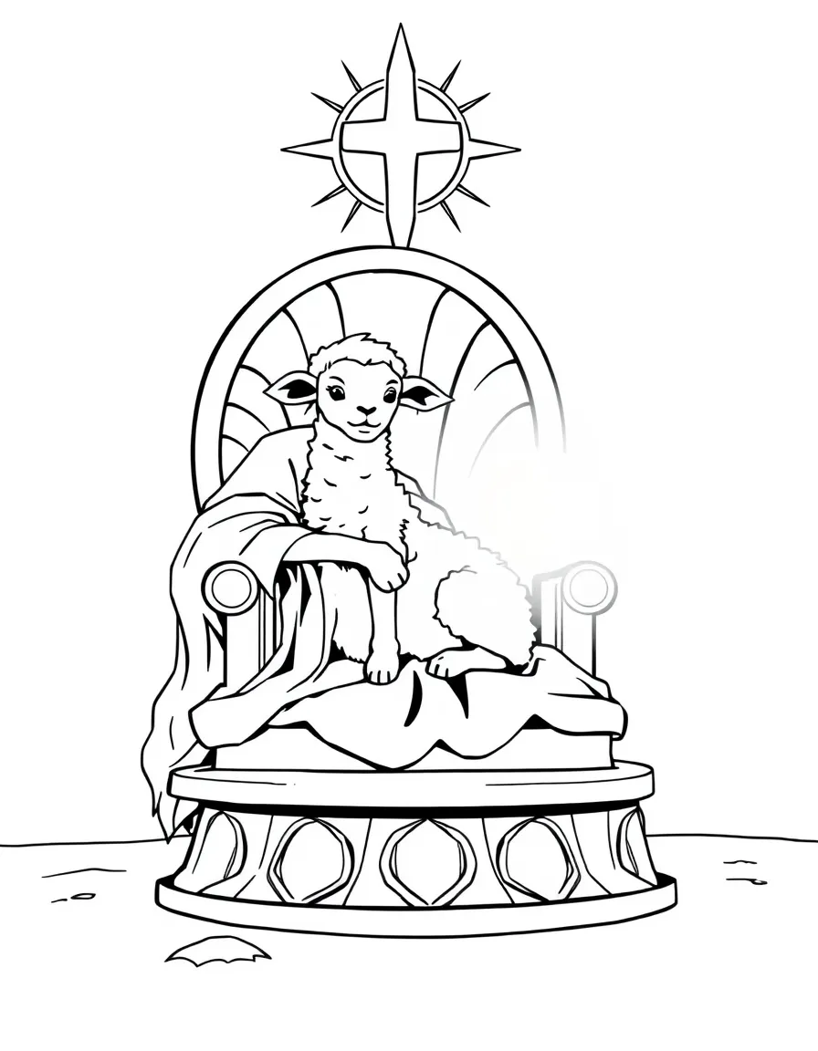 The Lamb of God sitting on the throne, with a bright light.
