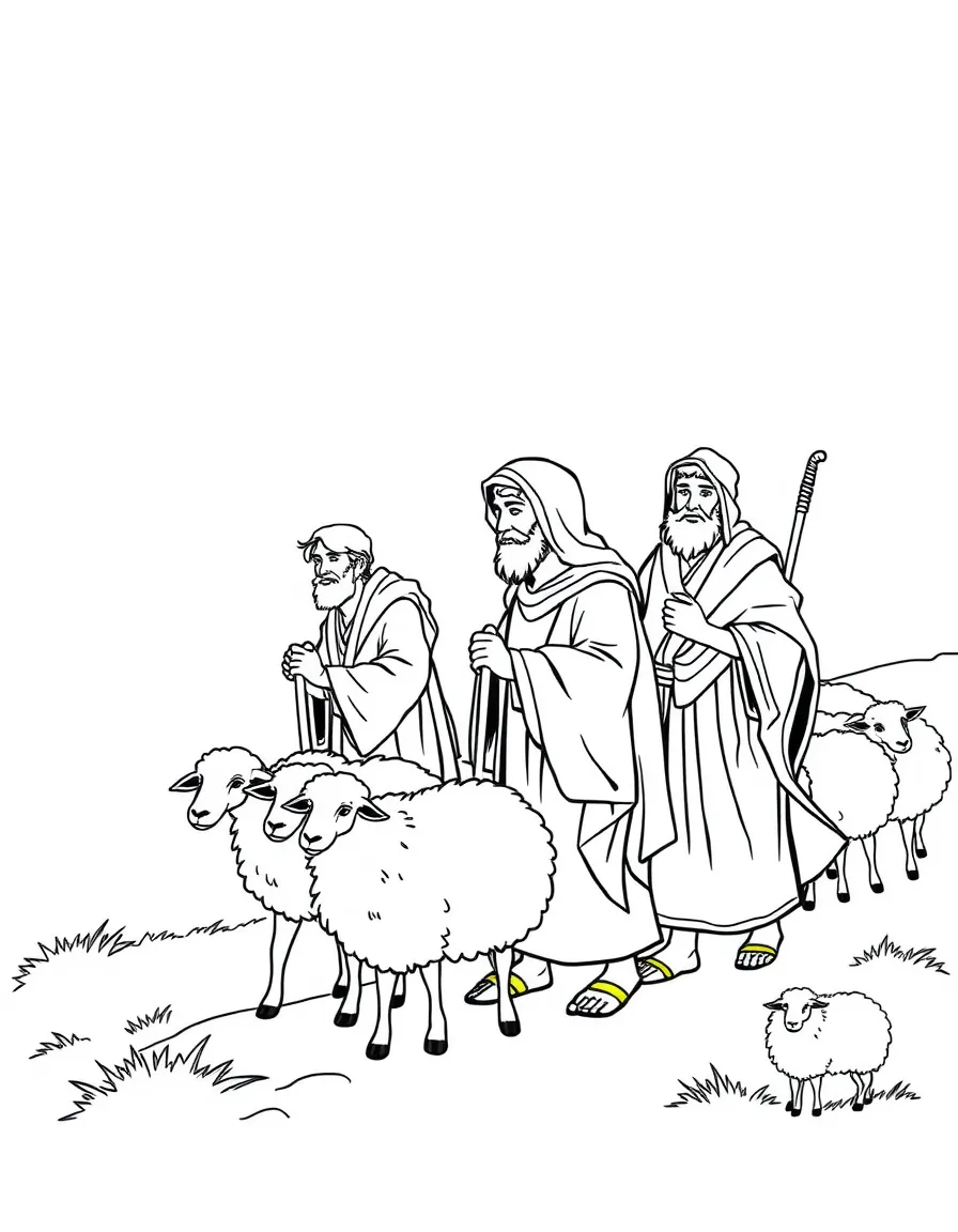 Abraham journeying with his family and flocks of sheep.