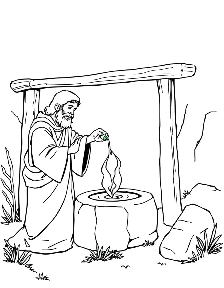 Jacob building an altar and pouring oil on it.