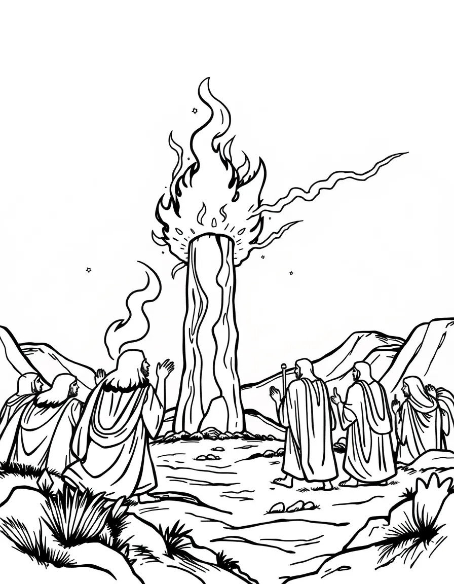 The pillar of fire guiding the Israelites at night.