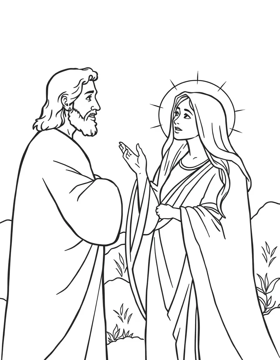 Jesus appearing to Mary Magdalene, who is overjoyed.