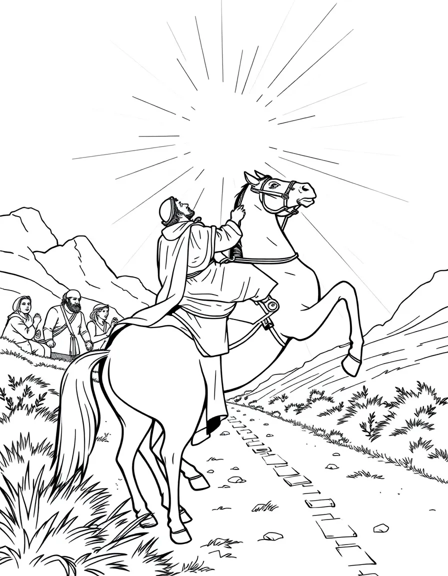 Paul on the road to Damascus, falling from his horse in a bright light.