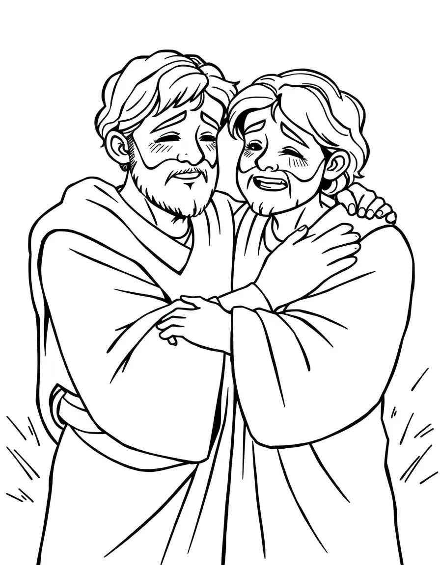 Joseph and his brothers reunited, hugging and crying happy tears.
