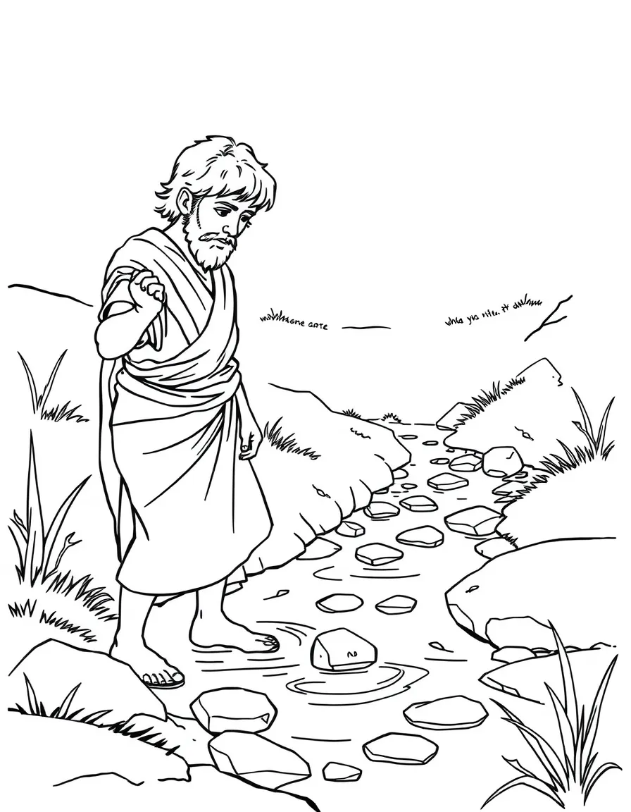 David picking up stones from the stream, ready to face Goliath.