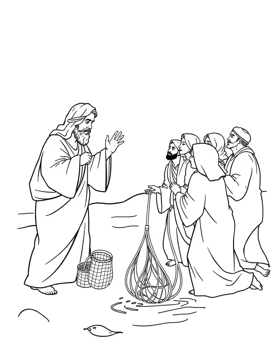 Jesus calling his disciples, with them dropping their nets.