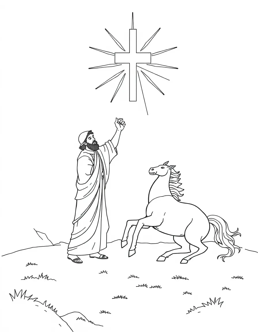Paul's conversion, with a bright light and a falling horse.