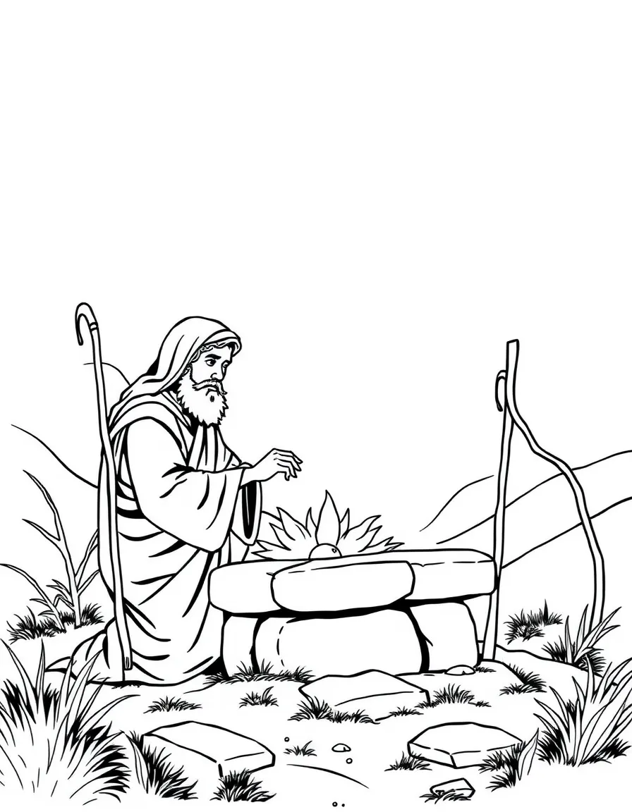 Abraham and Isaac building an altar together.