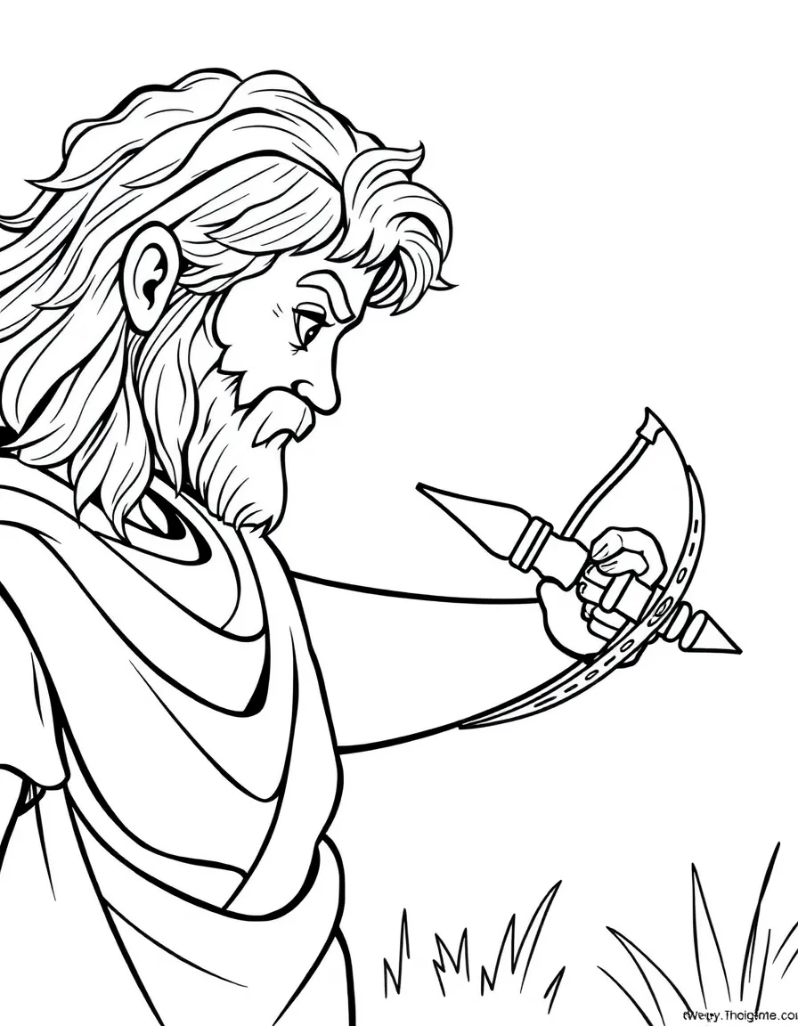 David facing Goliath, with a small slingshot and a determined face.