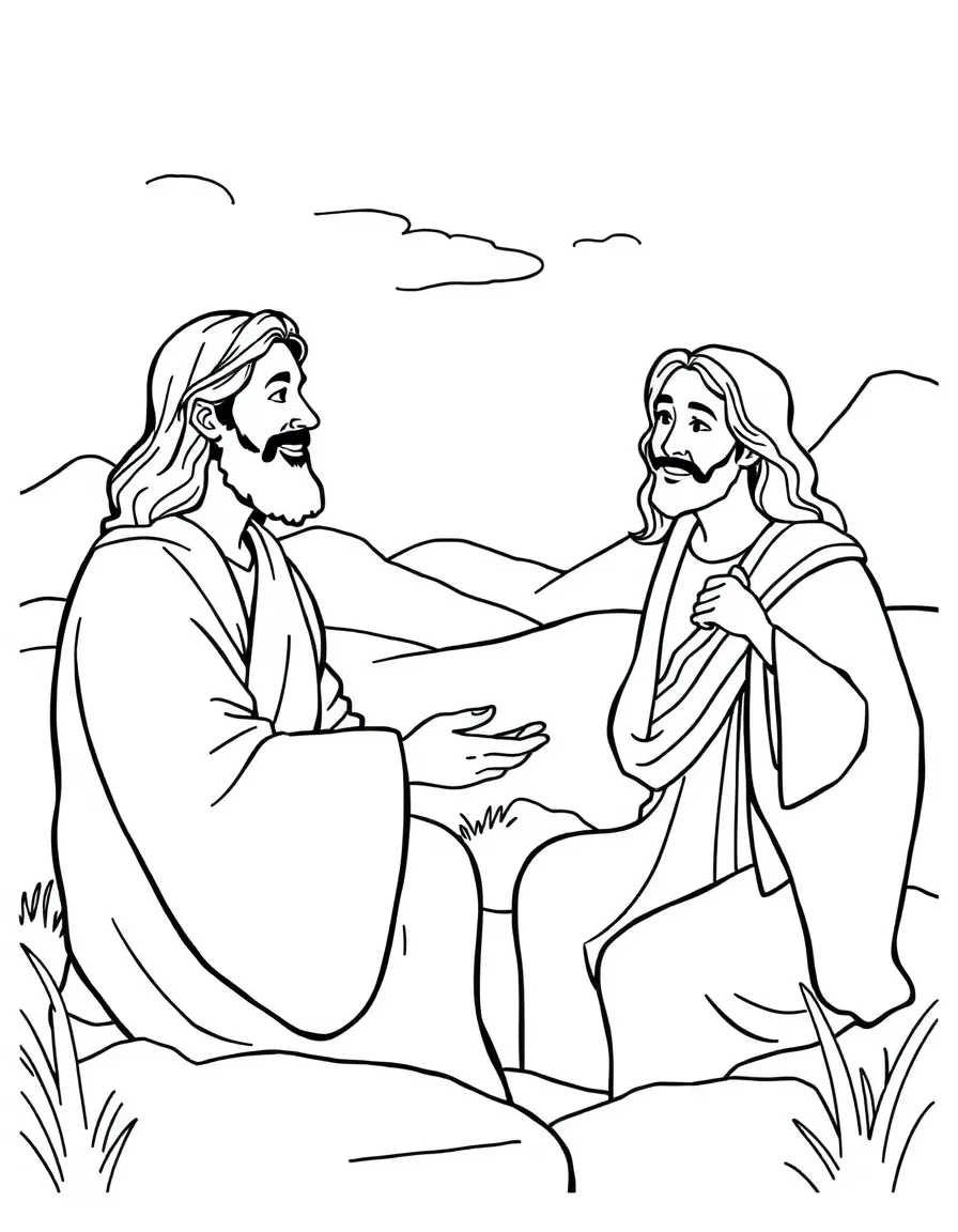 Jesus teaching on the mount, with a gentle smile.