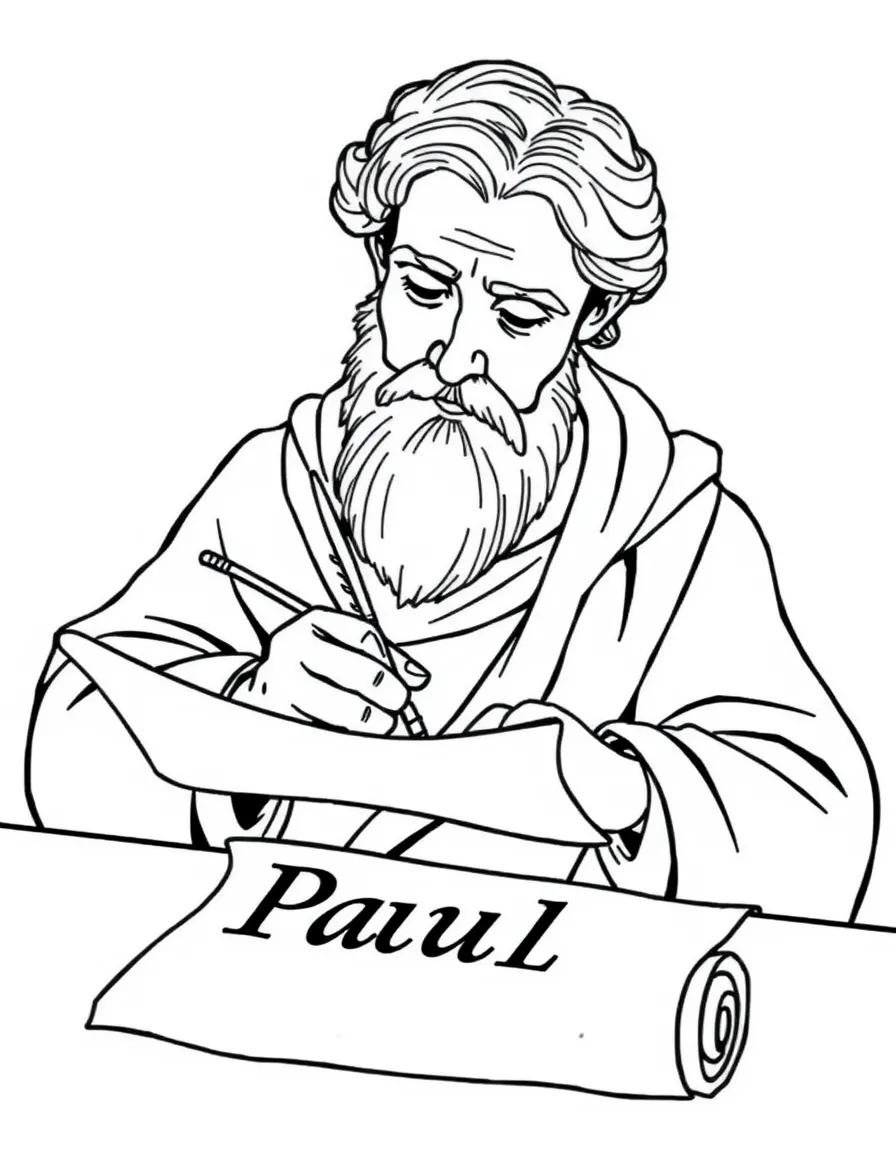Paul writing letters, with a quill and an open scroll.