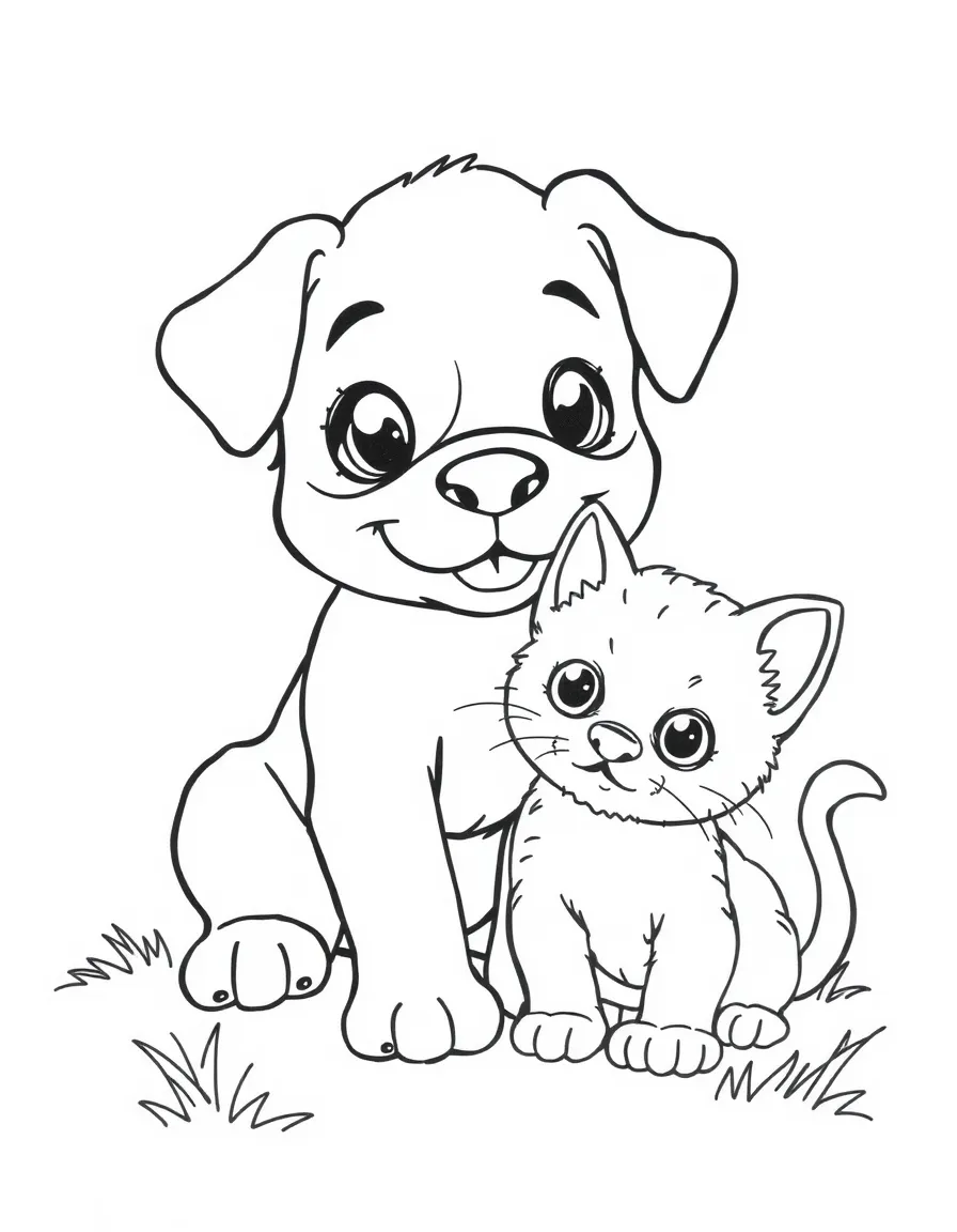 The creation of land animals, with a playful puppy and a curious kitten.