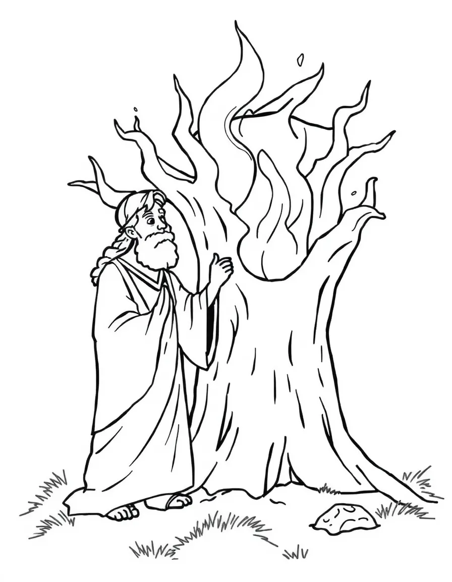 Moses and the burning bush, with the bush glowing but not burning.
