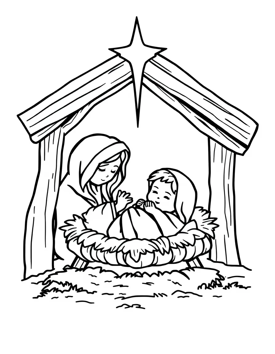 Baby Jesus in the manger, wrapped in swaddling clothes.