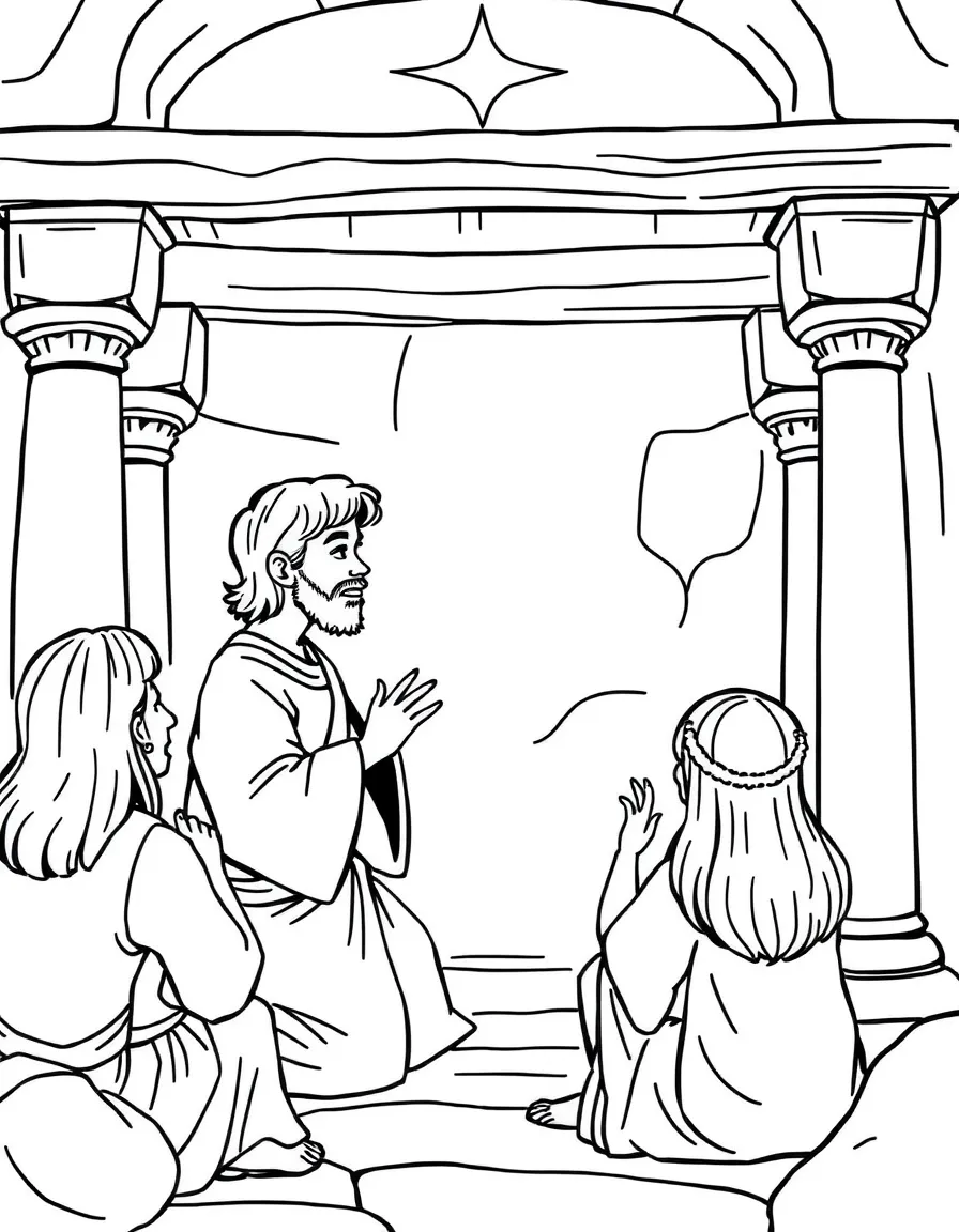 Young Jesus in the temple, listening and asking questions.