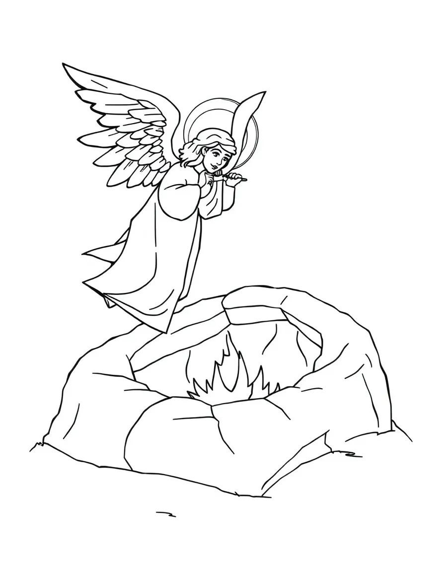 An angel on the empty tomb, telling women Jesus is risen.