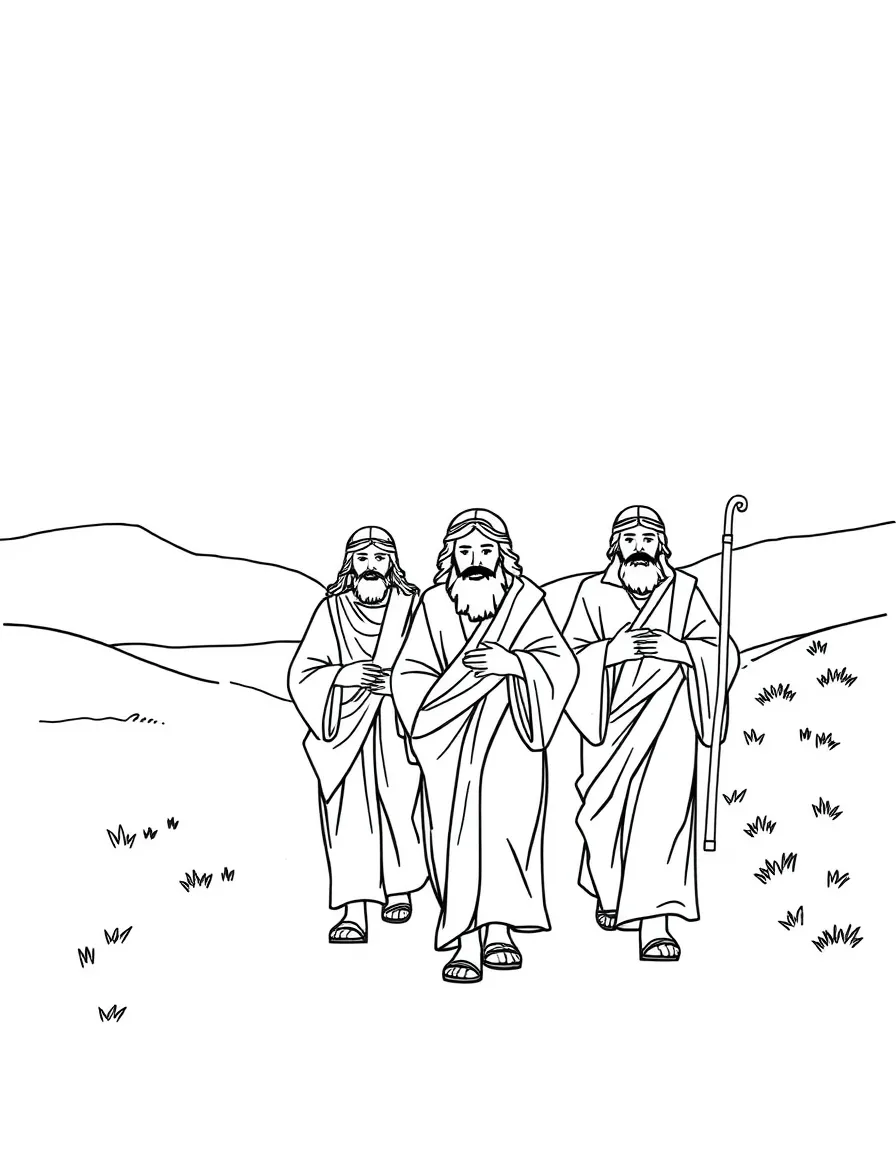 Disciples on the road to Emmaus, walking with Jesus.
