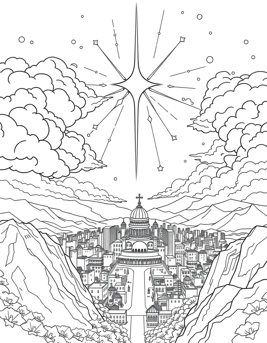 The New Heaven and New Earth, with a beautiful city.