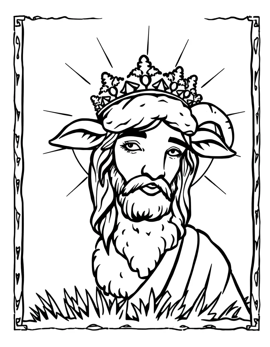 Jesus as the Lamb of God, with a crown.