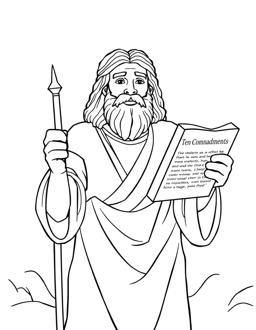 Moses holding the Ten Commandments, with glowing tablets.