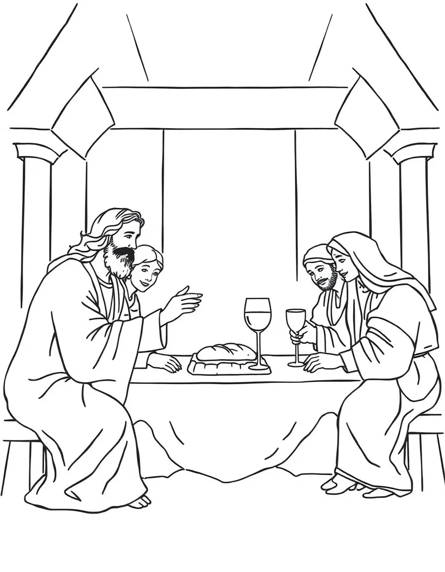 The Last Supper, with Jesus sharing bread and wine.