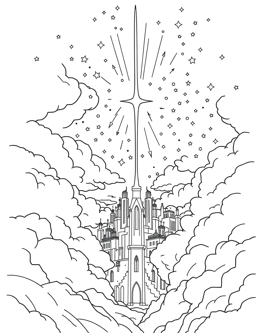 The New Heaven and New Earth, with a sparkling city.