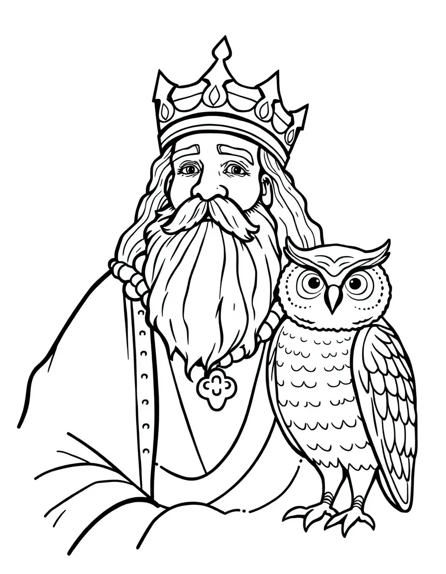 King Solomon, with a friendly owl sitting next to him.