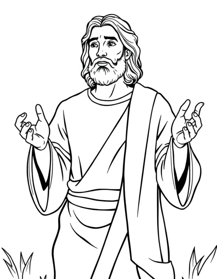 Jesus teaching, with hands gesturing gently.