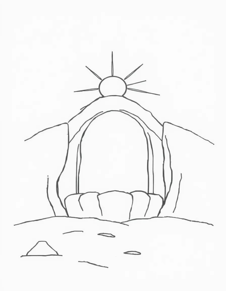 The empty tomb, with the sun shining brightly.