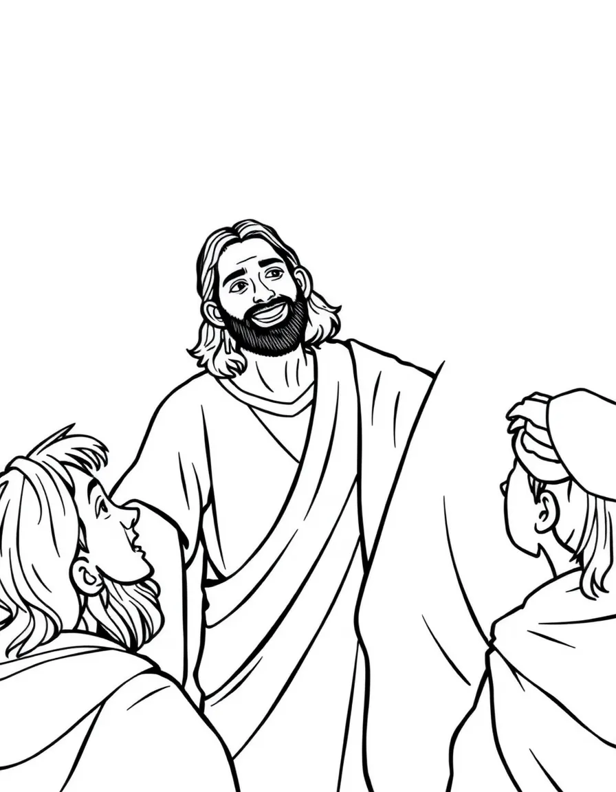 Jesus appearing to disciples, with a warm smile.