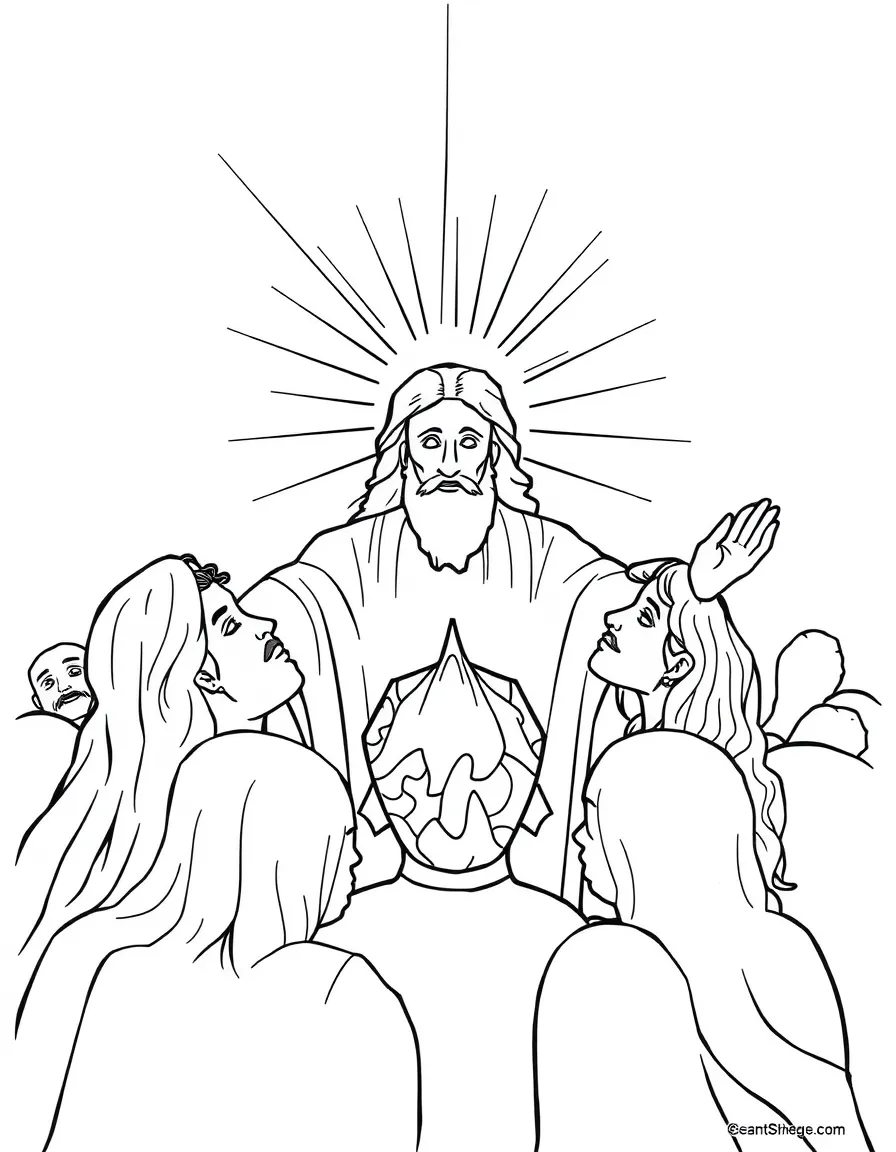Holy Spirit at Pentecost, with light on heads.