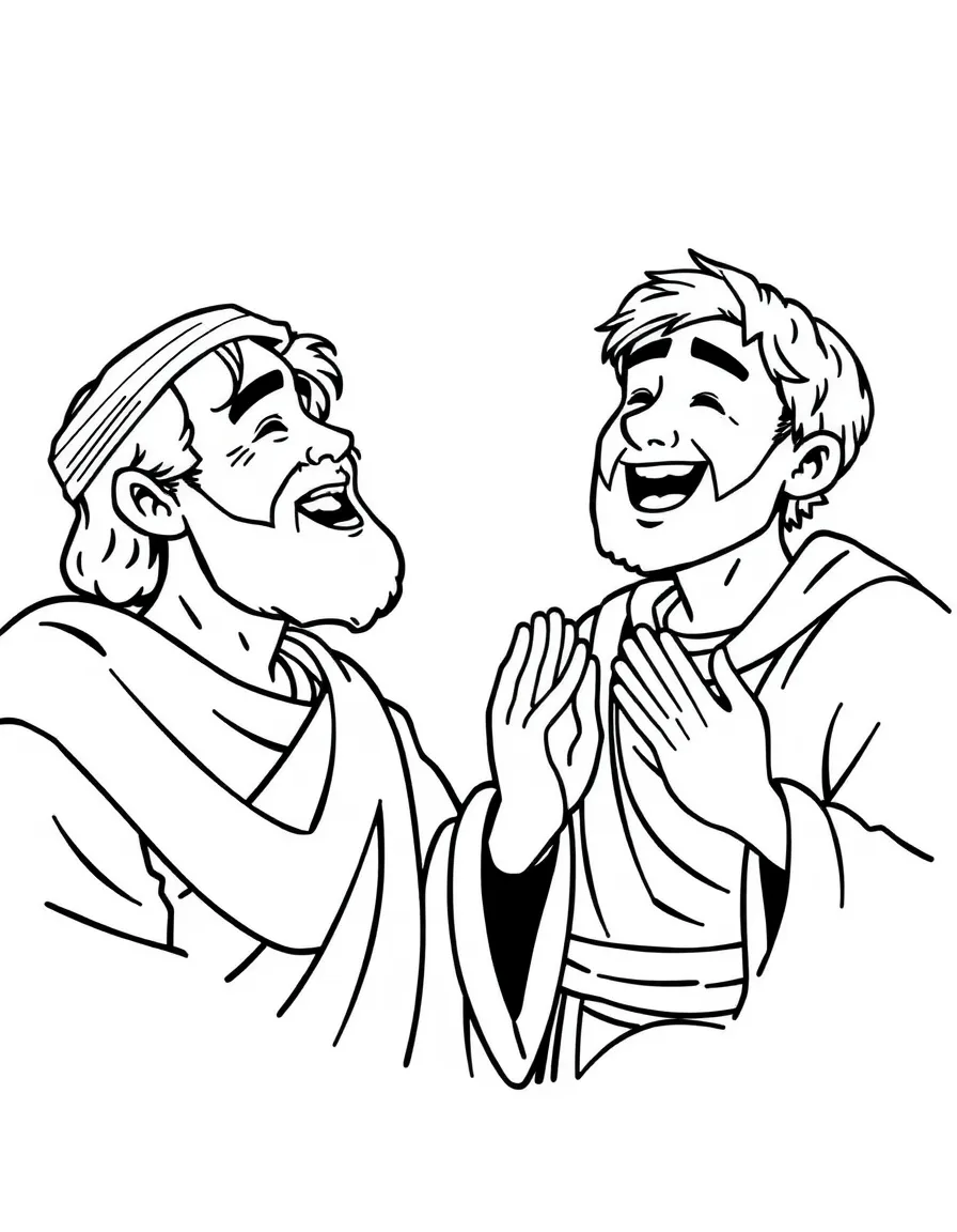 Paul and Silas singing, with a joyful expression.