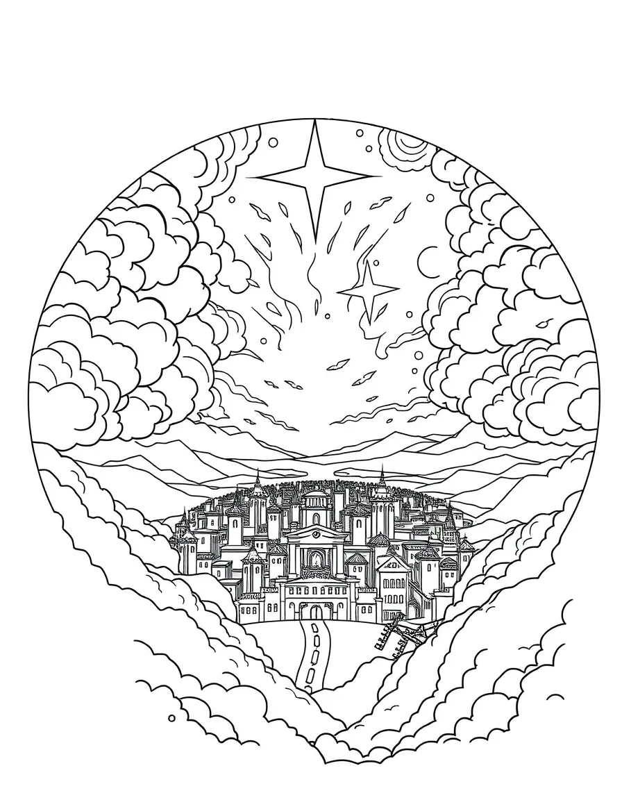 The New Heaven and New Earth, with a beautiful city.